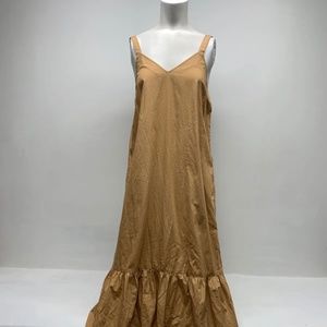 Amberfillerup Doe Long Maxi Dress Sleeveless V-Neck Tan Brown Pockets Size Small